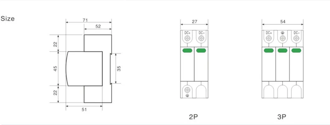 1p, 2p, 3p, 4p Dispositivo de protección contra sobretensiones/Protector contra sobretensiones solares DC500V, 1000va/Protector contra sobretensiones para protección fotovoltaica del sistema solar