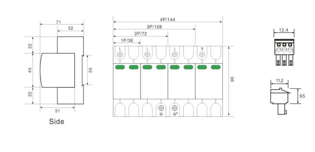 1p, 2p, 3p, 4p Dispositivo de protección contra sobretensiones/Protector contra sobretensiones solares DC500V, 1000va/Protector contra sobretensiones para protección fotovoltaica del sistema solar