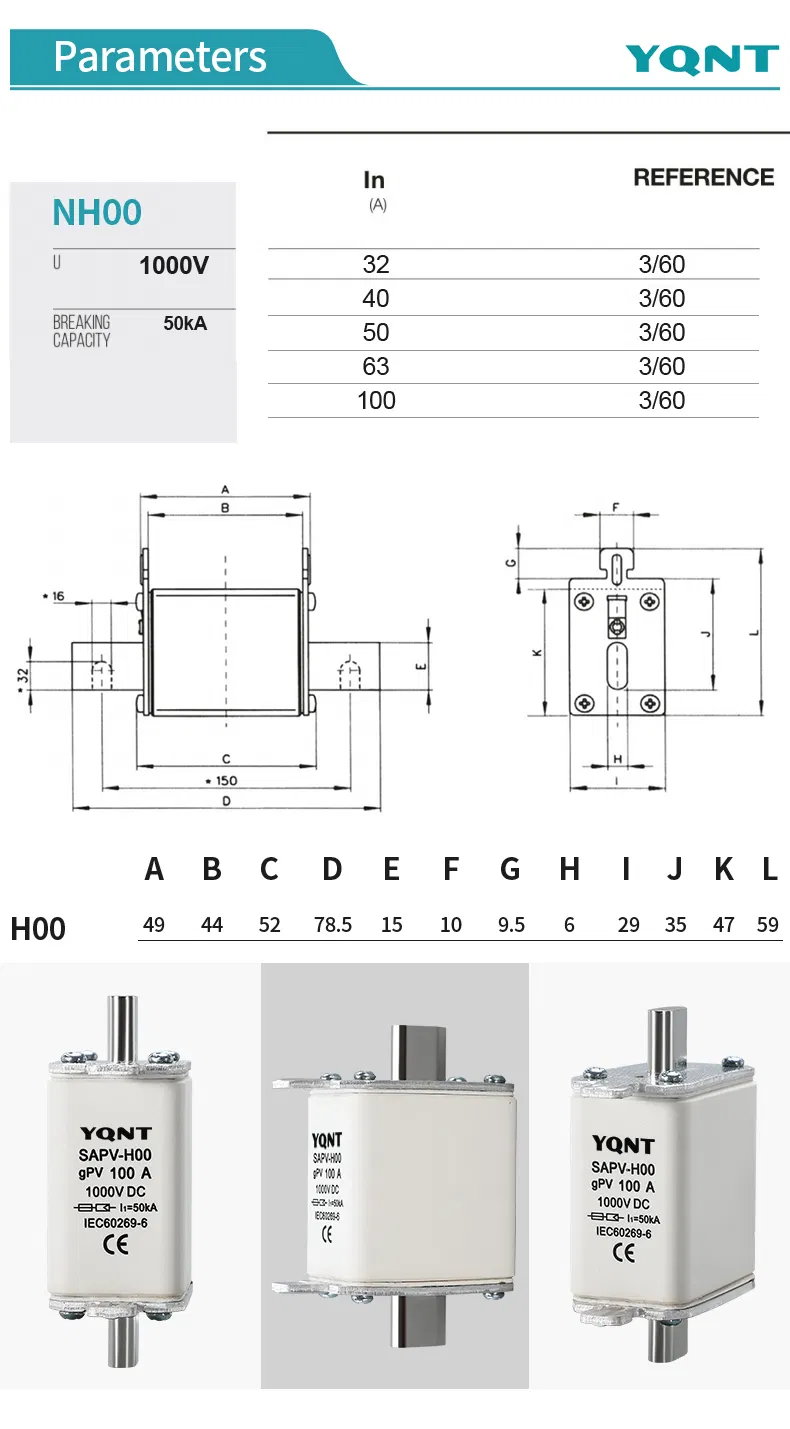 Vínculo fusible serie Nh y Nt/vínculo fusible serie DC con indicador dual/vínculo fusible 500V1000V CC