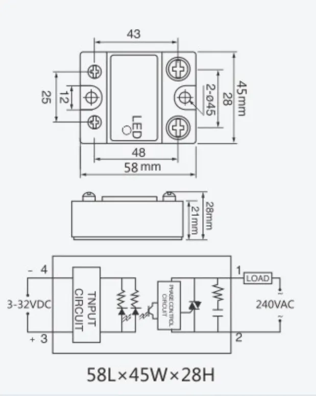 Relé de estado sólido 24-480 VCA/relé sólido de 10 A 480 VCA/relé de estado sólido 50/60 Hz